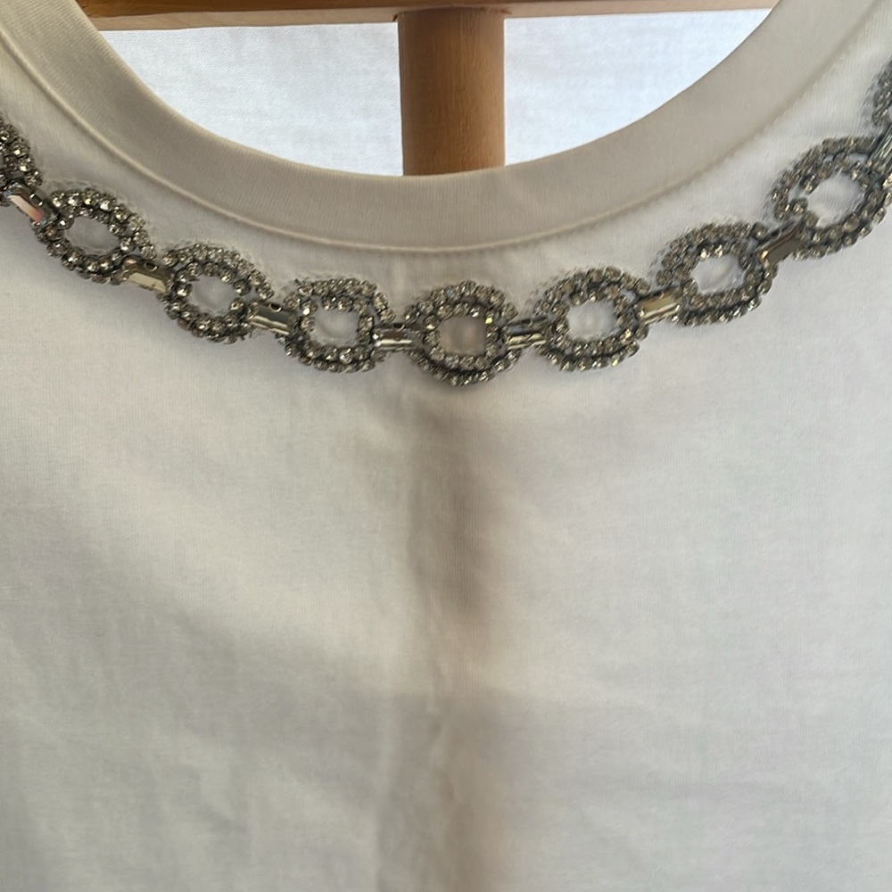 Chico's White Embellished Blouse with Cut Out Details
